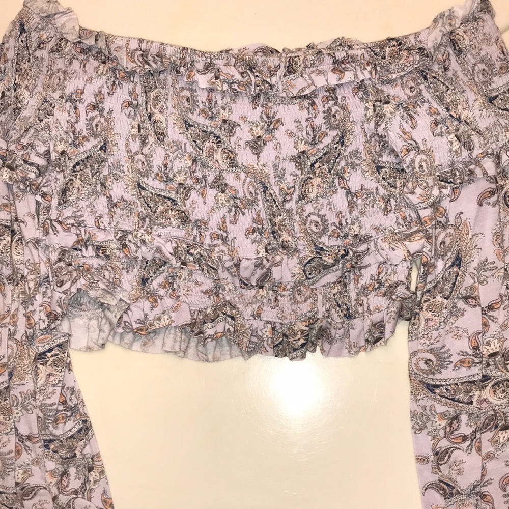Purple Paisley Off the Shoulder Ruffled CropTop